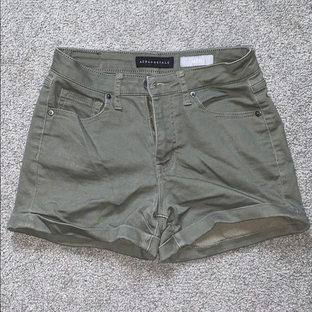 dark green high waisted midi jean shorts